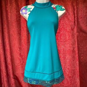 Worthington Teal Turquoise Halter High Neck Blouse